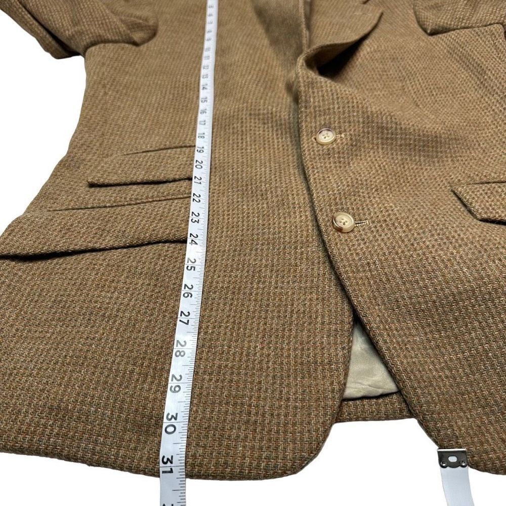 Vintage Polo Ralph Lauren Tan Wool Houndstooth Tweed Blazer Men's 40L Union Made - Picture 9 of 11